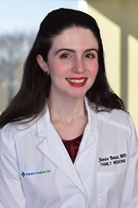 Headshot of Dr. Jamie Bosze, female in white lab coat.